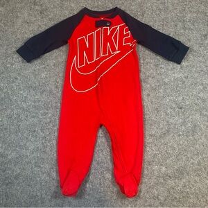 Nike Footed Pajamas One Piece 6M Boys Red And Navy Blue Logo Swoosh